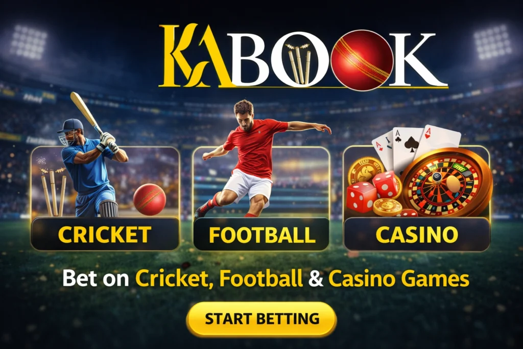 KABook online betting app showing cricket betting football betting and casino games platform